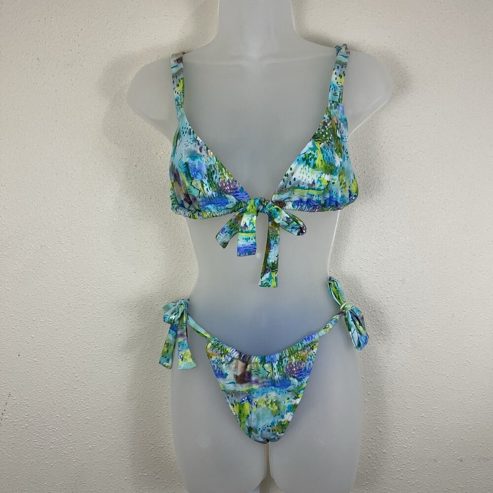 Blackbough Twilly Tie Bikini Two Piece Swim Womens L Large Secret Garden Green - Picture 4 of 8